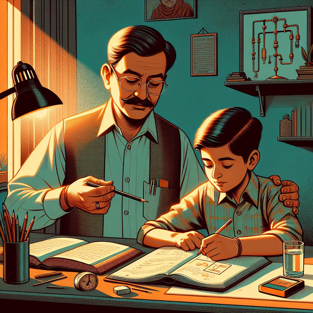 Ramaiah helping his son with homework using AI explanations