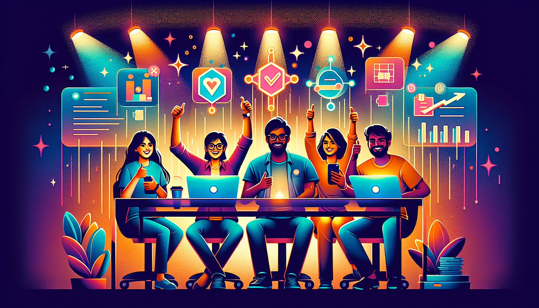 All Level 6 characters celebrating becoming AI power users together