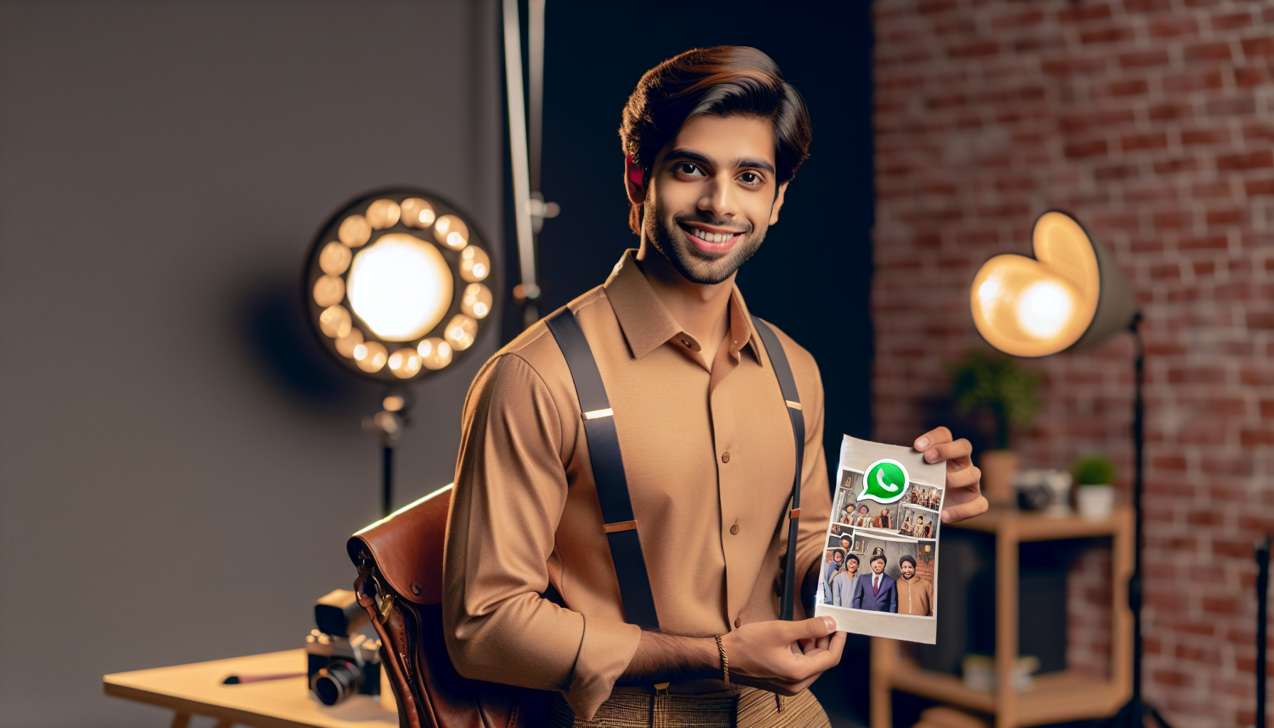 Raju showing AI-written captions to a client at his photo studio