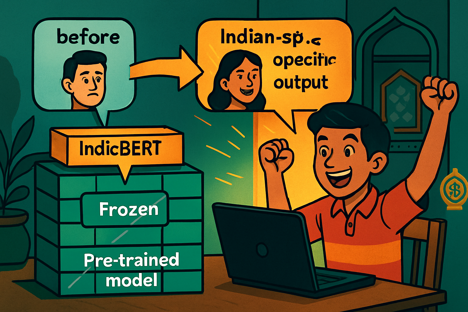 Student in Kolkata fine-tuning BERT on Indian e-commerce reviews, Hugging Face Trainer output shown on laptop screen